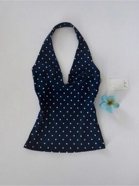 Navy Polka Dot Halter top